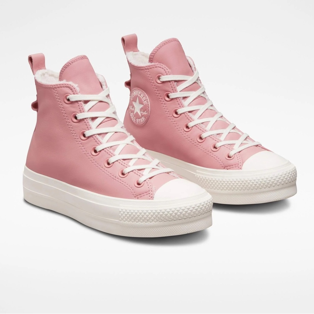 Converse Chuck Taylor All Star Sherpa Lined Leather Platform Hi Top Shoe-A04256C